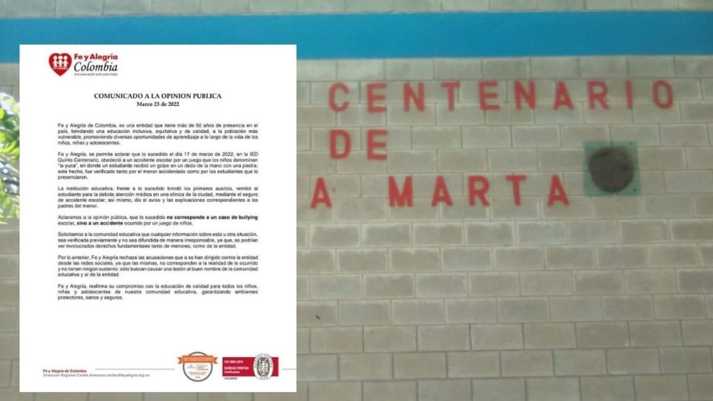 Megacolegio Quinto Centenario se pronuncia No fue un caso de Bullying