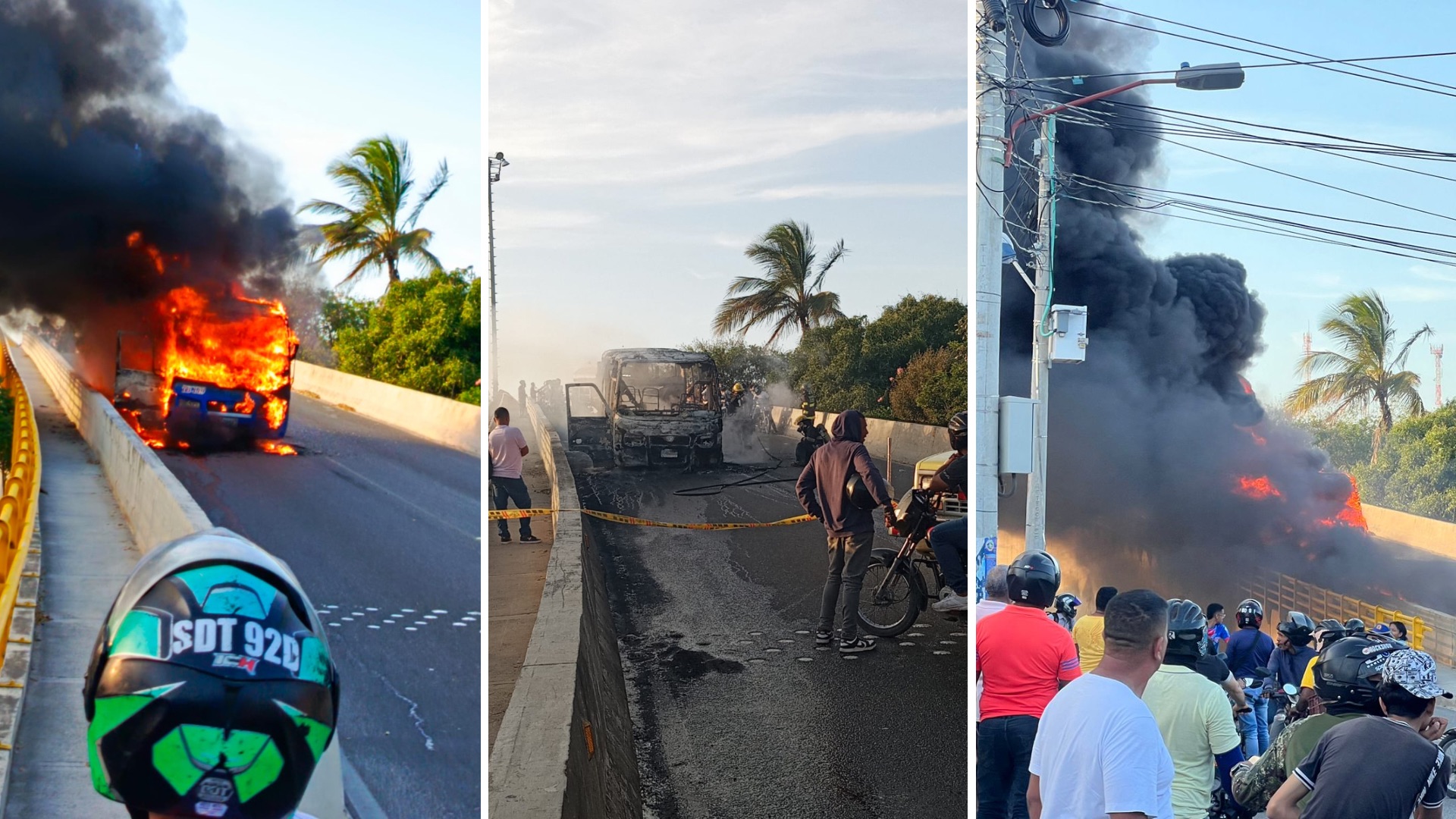 En video: buseta se incendió en el puente de El Yucal - Santa Marta Al Día